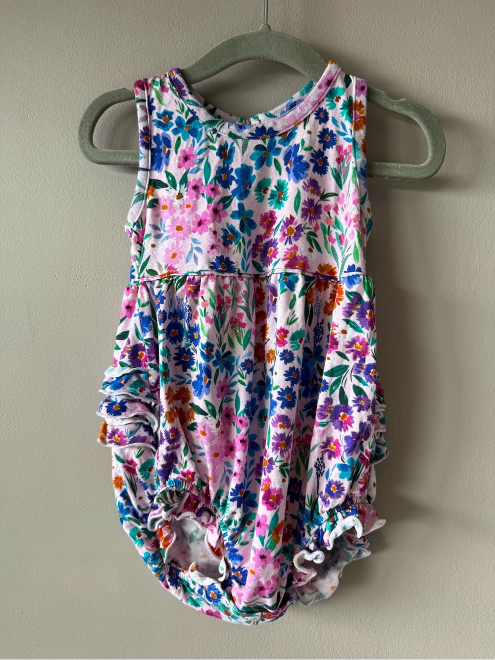 Little Sleepies Play Collection Bamboo Sweet Pea Ruffle Bubble Romper 6-12 month